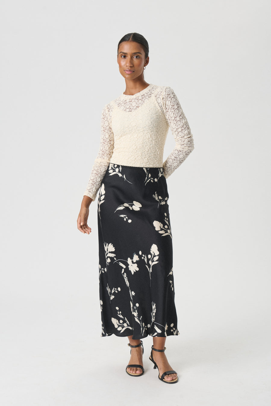 Part Two -  Laurina Skirt - Black shadow branch print