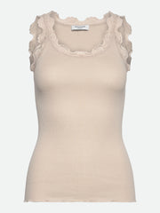 RoseMunde - Babette Silk U-neck Lace Top - Rainy Day