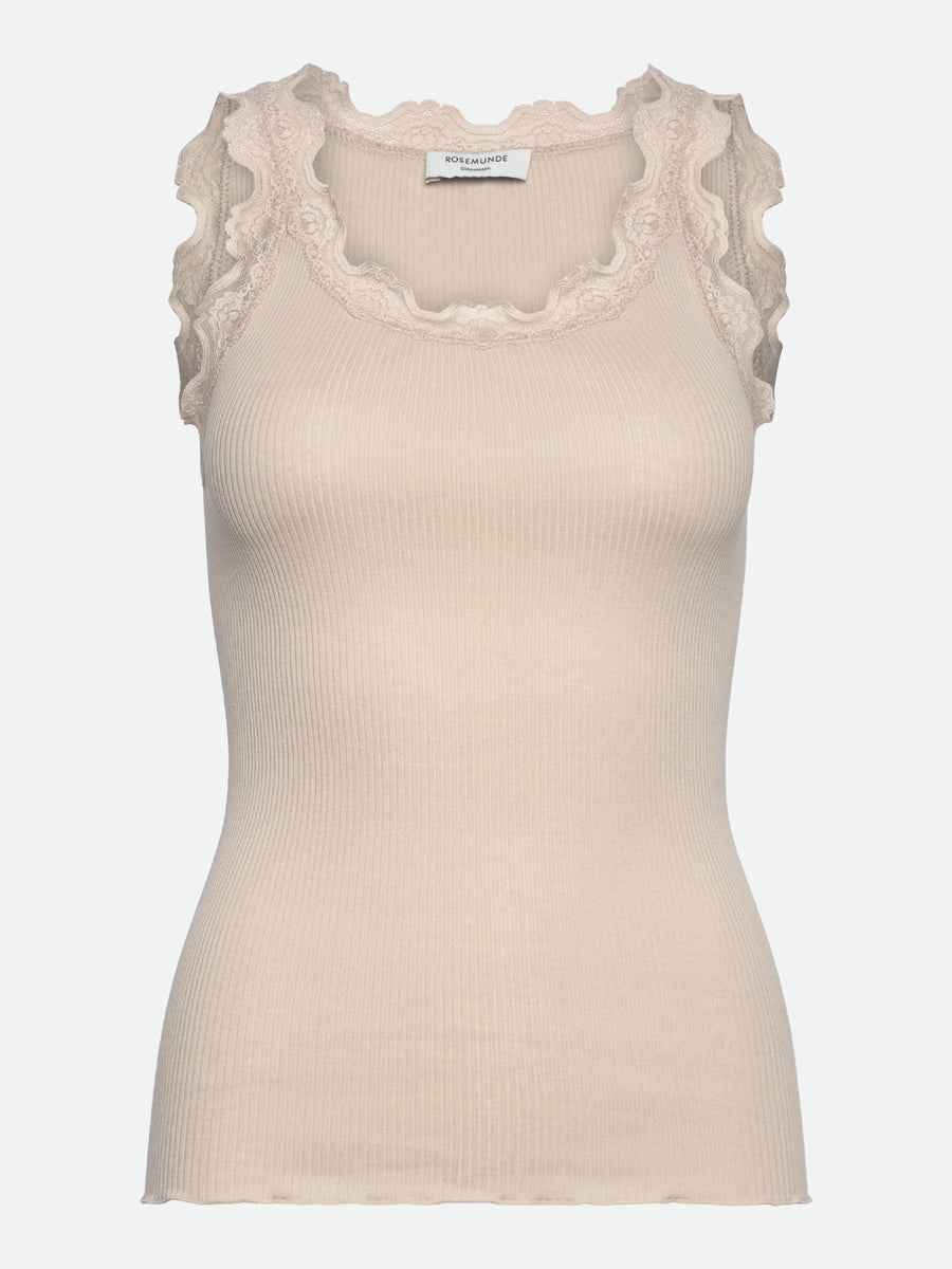 RoseMunde - Babette Silk U-neck Lace Top - Rainy Day