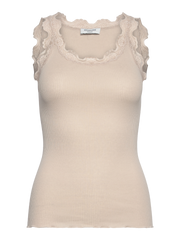 RoseMunde - Babette Silk U-neck Lace Top - Rainy Day