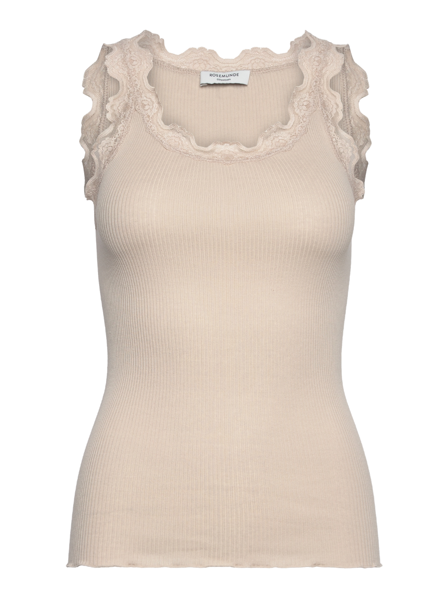 RoseMunde - Babette Silk U-neck Lace Top - Rainy Day