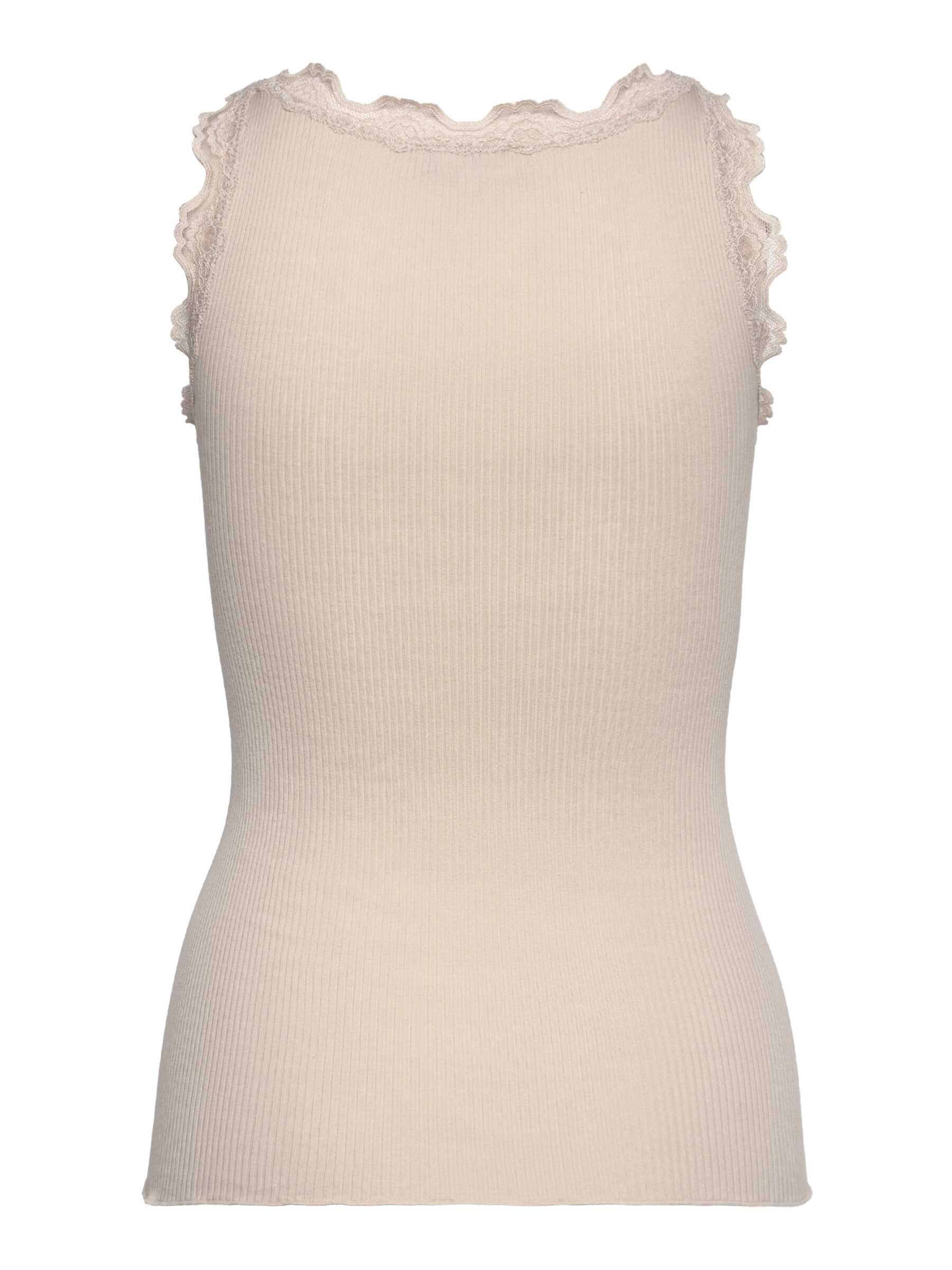 RoseMunde - Babette Silk U-neck Lace Top - Rainy Day