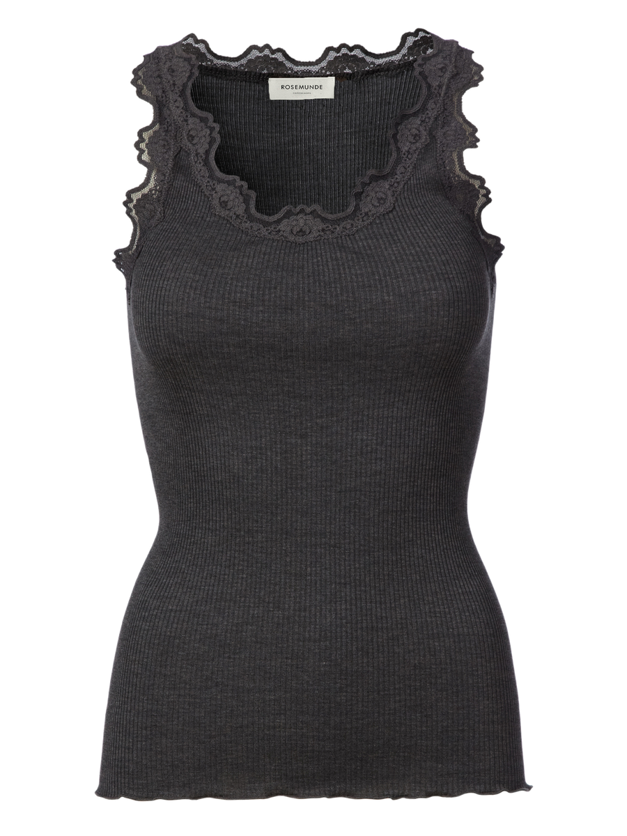 Rosemunde - Babette silk u-neck top - dark grey