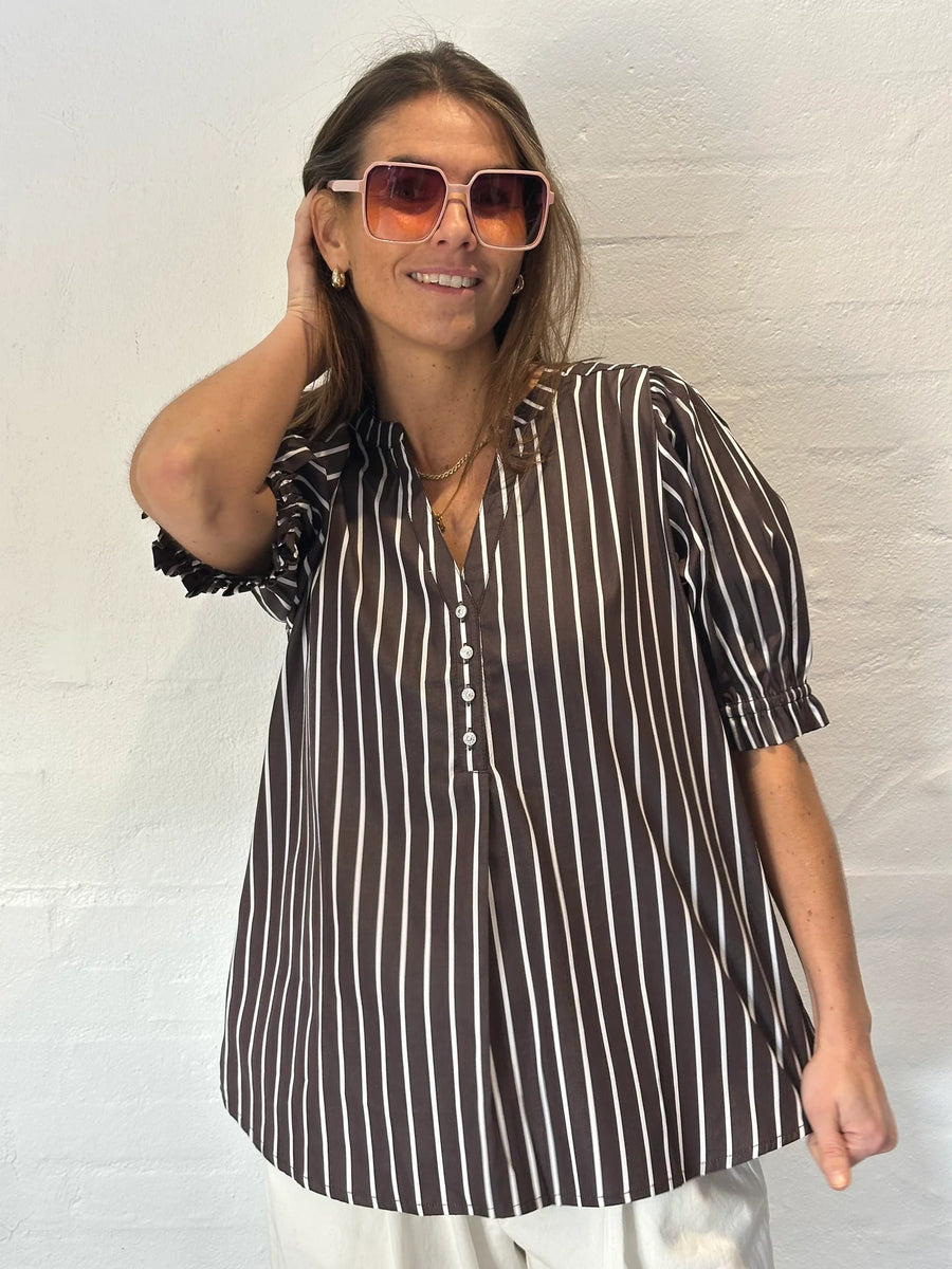 Gaspar - Tunø stripe bluse - Brown