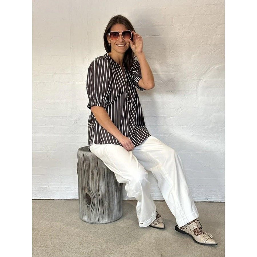 Gaspar - Tunø stripe bluse - Brown