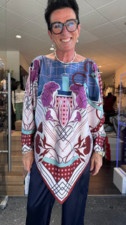 Charlotte Sparre - Vendbar Scarf poncho - Wine/blue