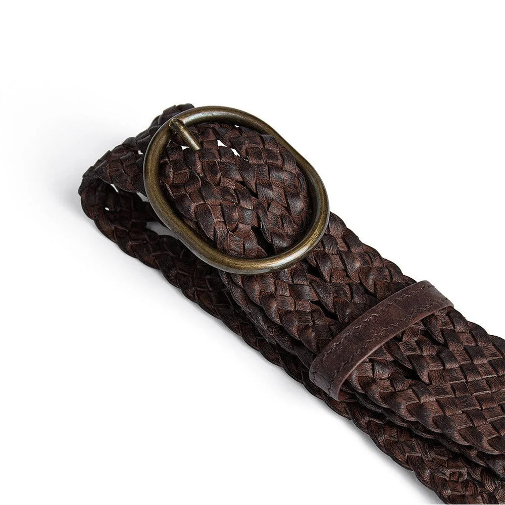 Depeche - Weave flet bælte - 17316 - Brown/brass