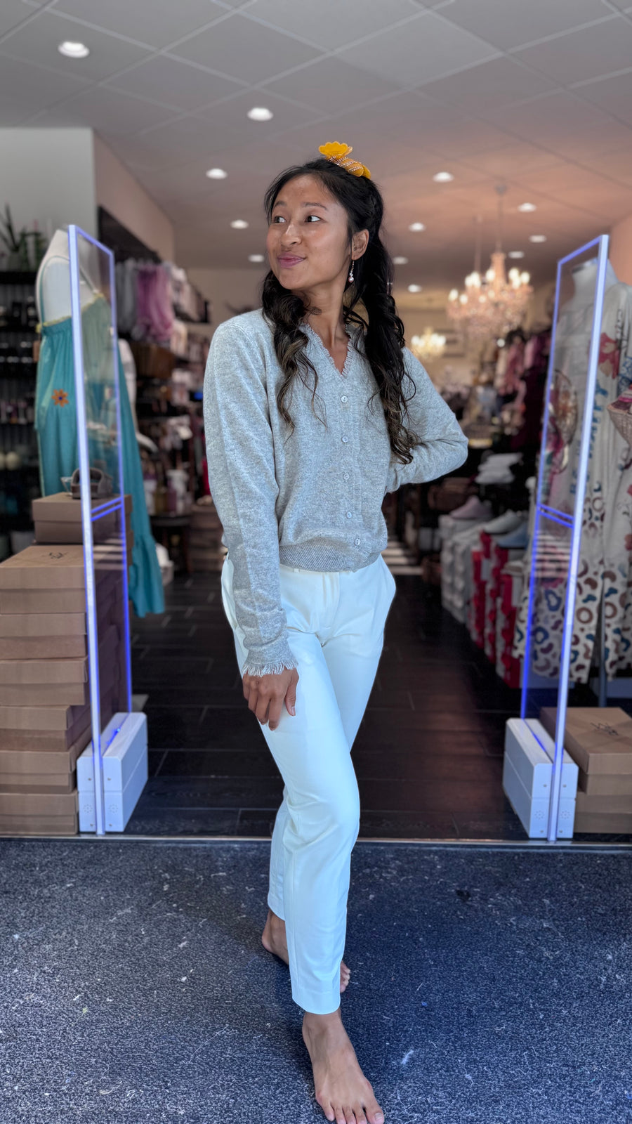 Charlotte Sparre - Frill cardi - Light grey