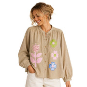 Boho Love - Ternet skjorte m blomster