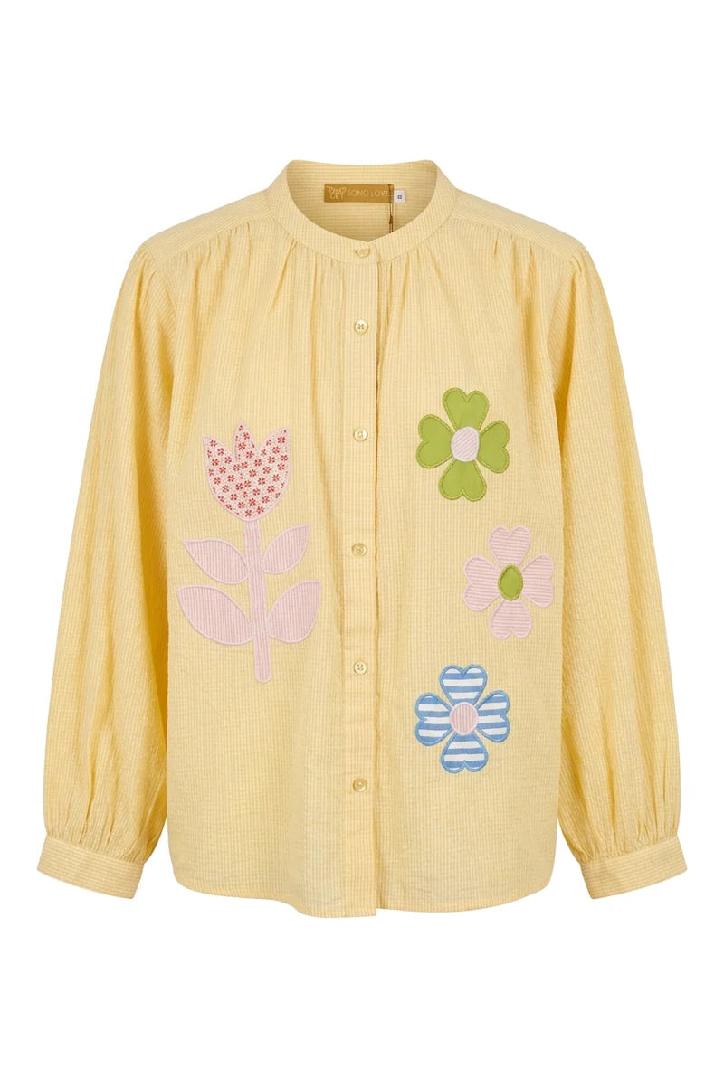 Boho Love - Ternet skjorte m blomster - gul