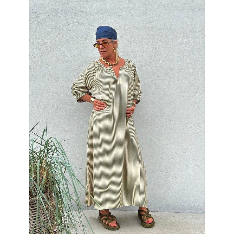 Gaspar - Athen Stripe Kaftan - Olive Green