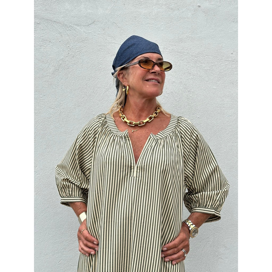 Gaspar - Athen Stripe Kaftan - Olive Green