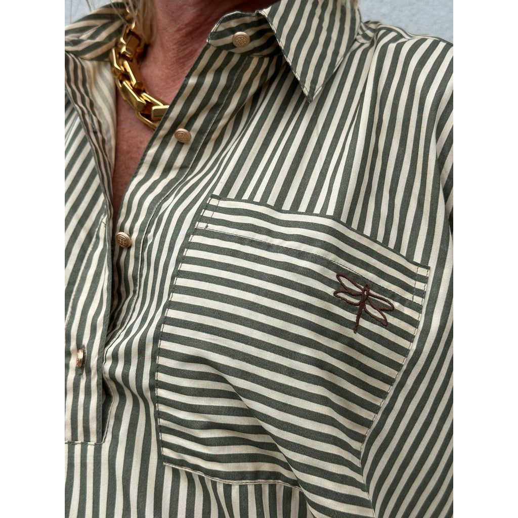 Gaspar - Porto stripe blouse - Olive Green