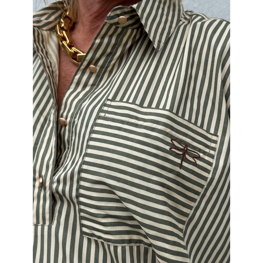 Gaspar - Porto stripe blouse - Olive Green