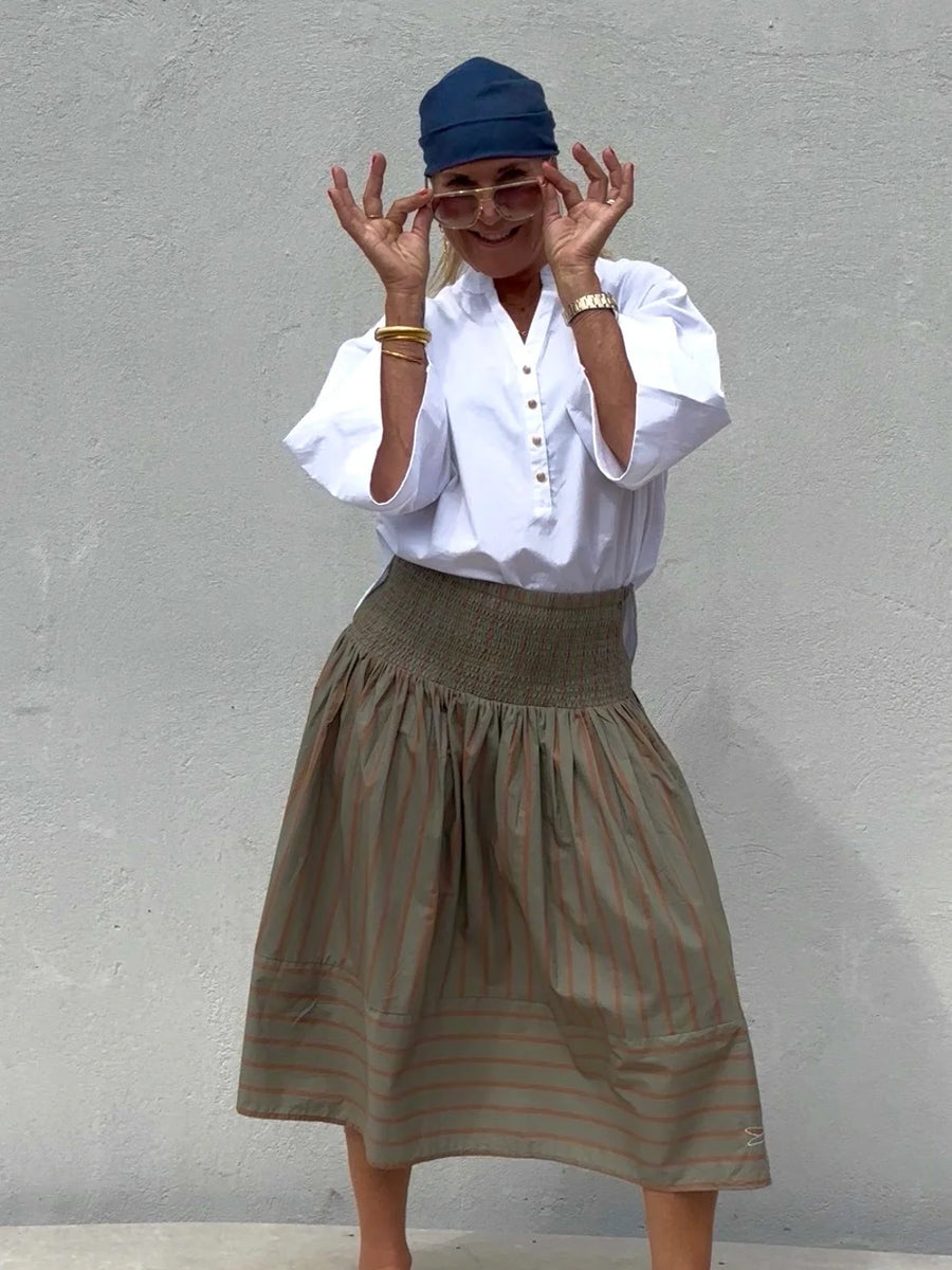 Gaspar - Vienna Stripe Skirt - Dusty Green
