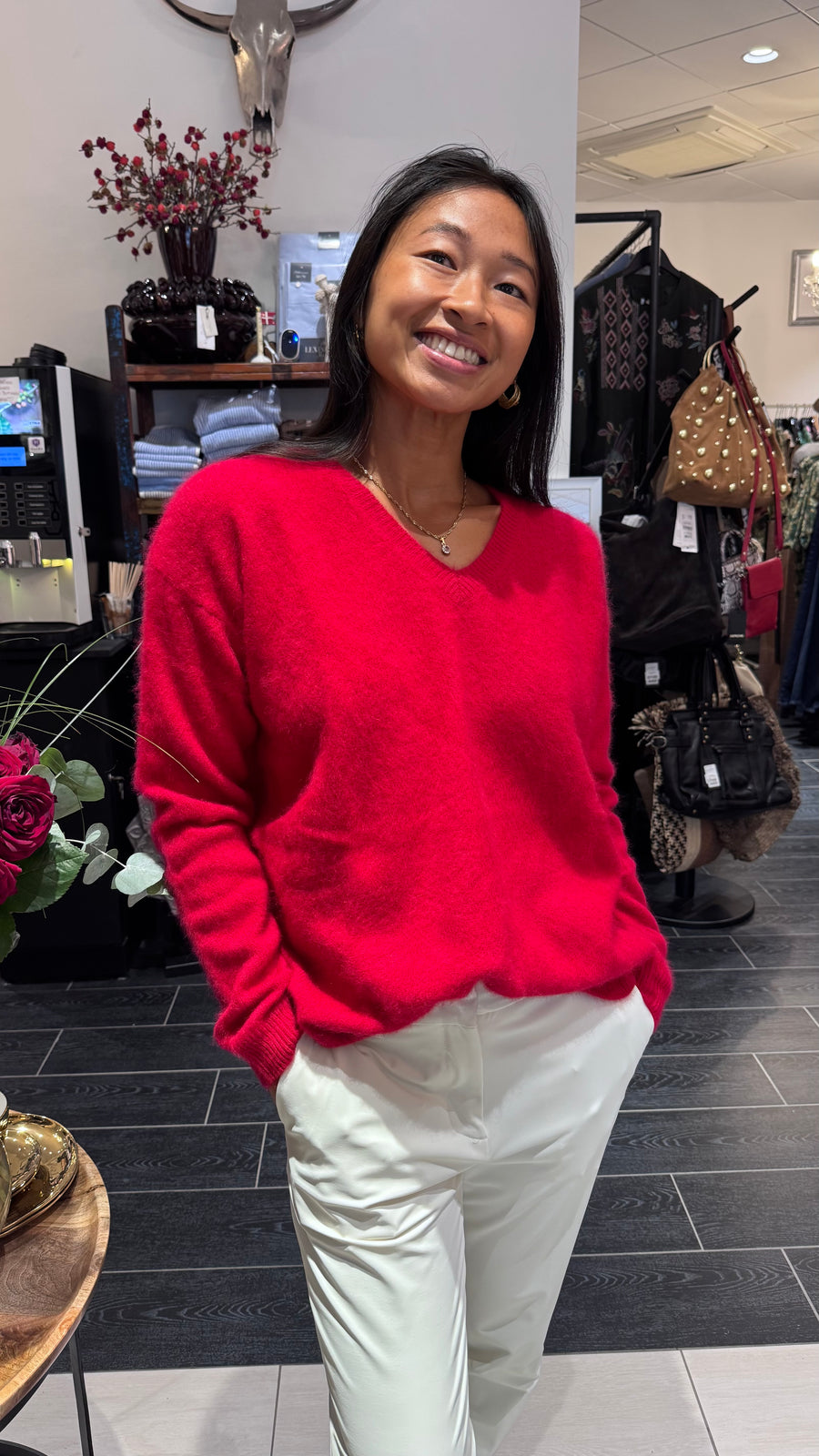 Estheme Cachemire - V-neck racoon Mix - Cerise