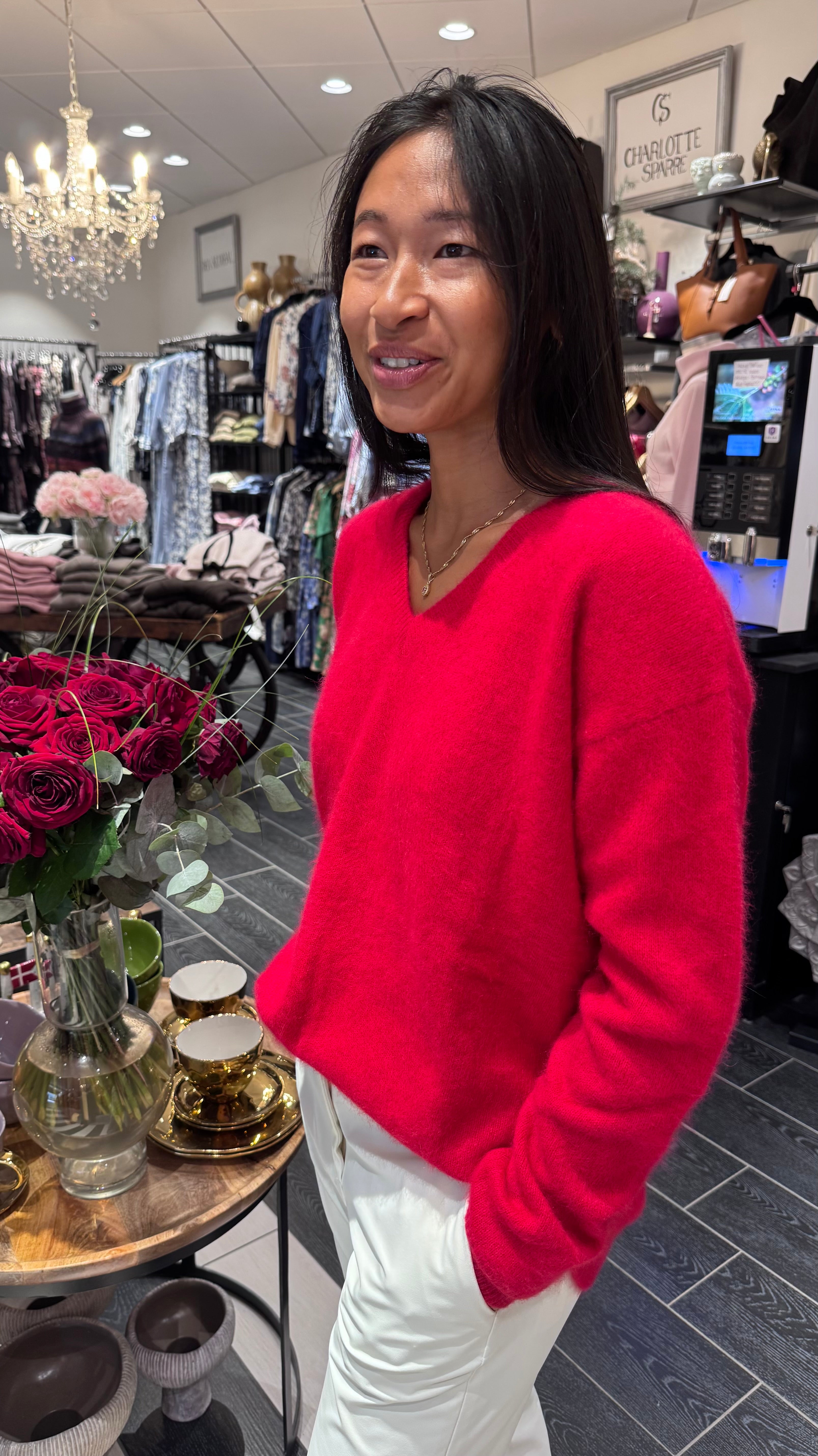 Estheme Cachemire - V-neck racoon Mix - Cerise