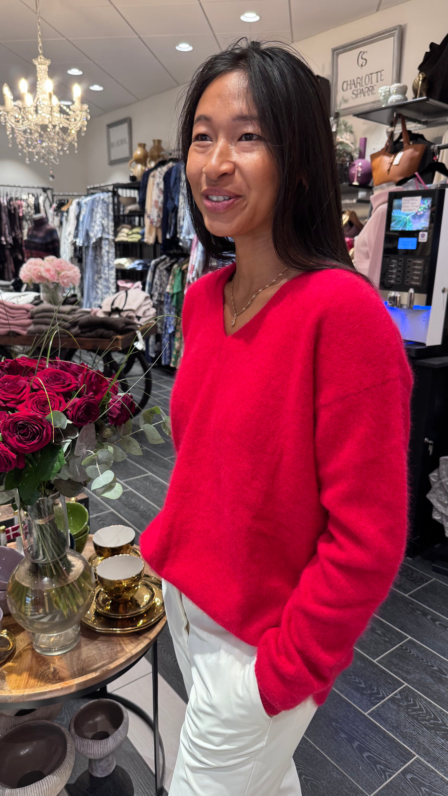 Estheme Cachemire - V-neck racoon Mix - Cerise