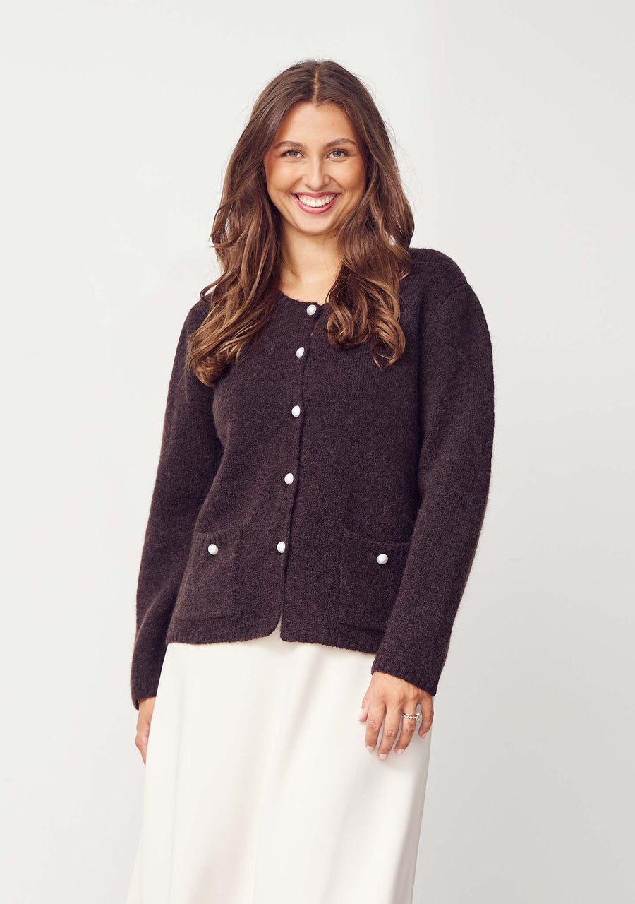Isay - Anna S/S Cardigan - Dark Brown Melange