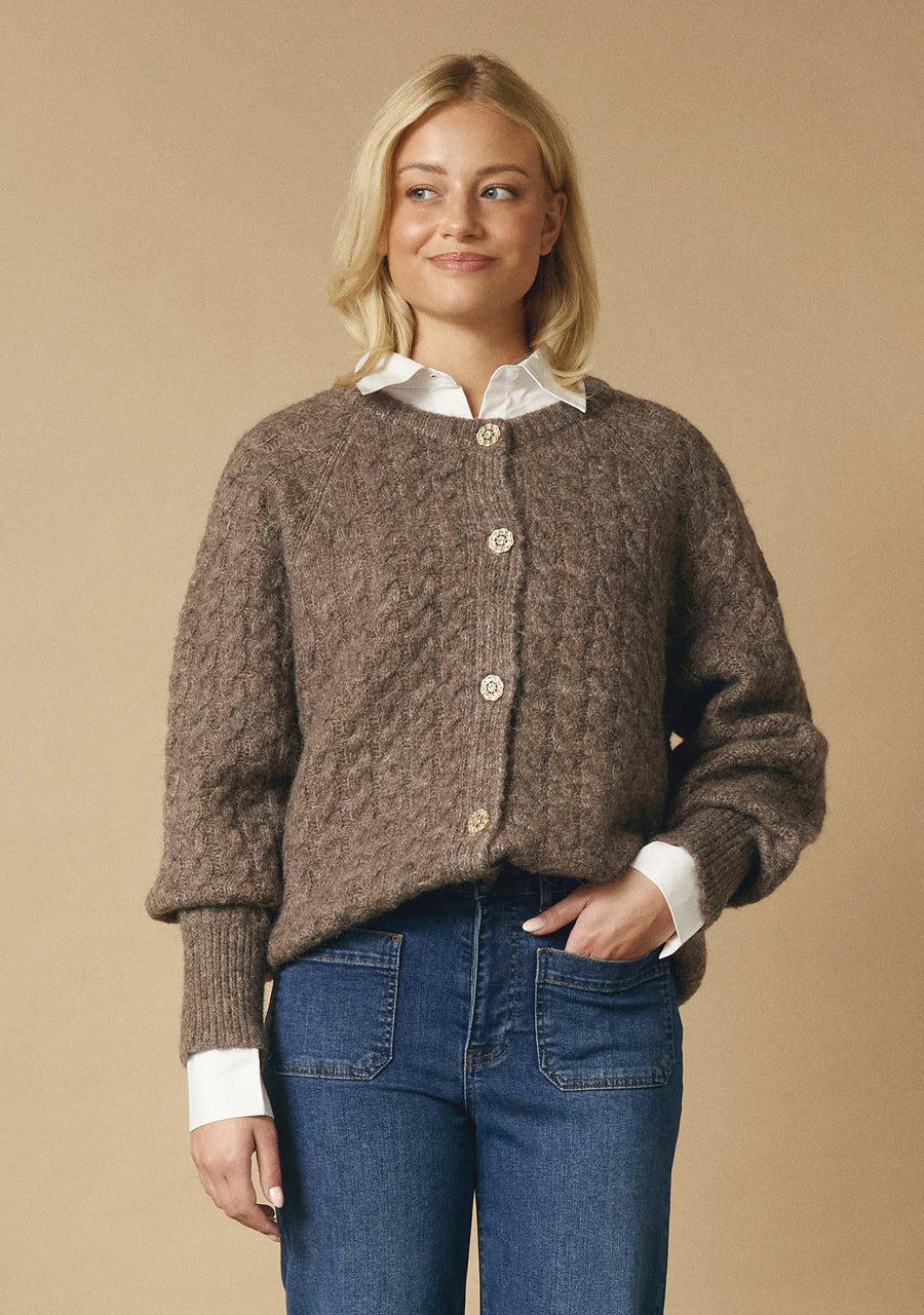 Isay - Anna Cable Cardigan - Taupe Melange