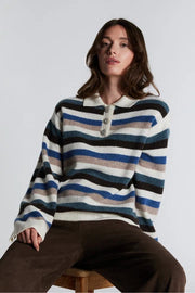 PBO - Revo Knit Polo - Sand/blue stripe