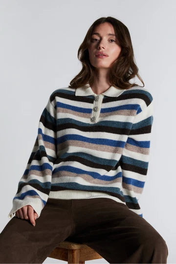 PBO - Revo Knit Polo - Sand/blue stripe