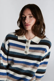 PBO - Revo Knit Polo - Sand/blue stripe