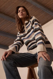 PBO - Revo Knit Polo - Sand/blue stripe
