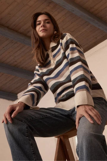 PBO - Revo Knit Polo - Sand/blue stripe