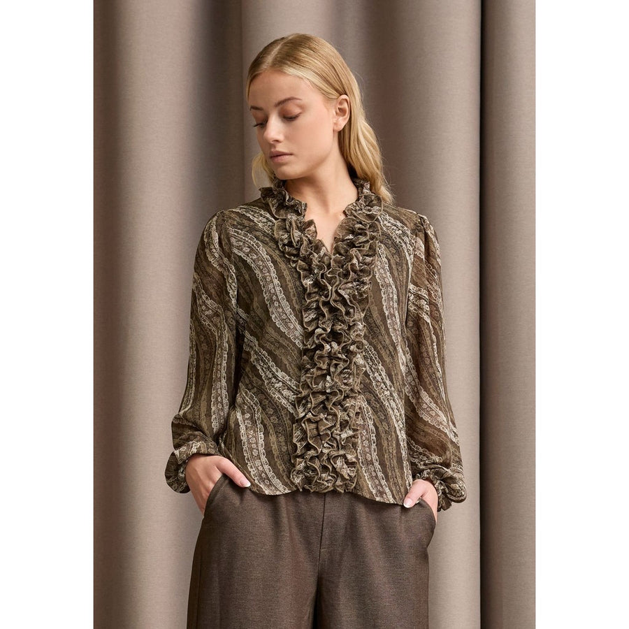 Isay - Vibse Ruffle Blouse - Khaki Magic