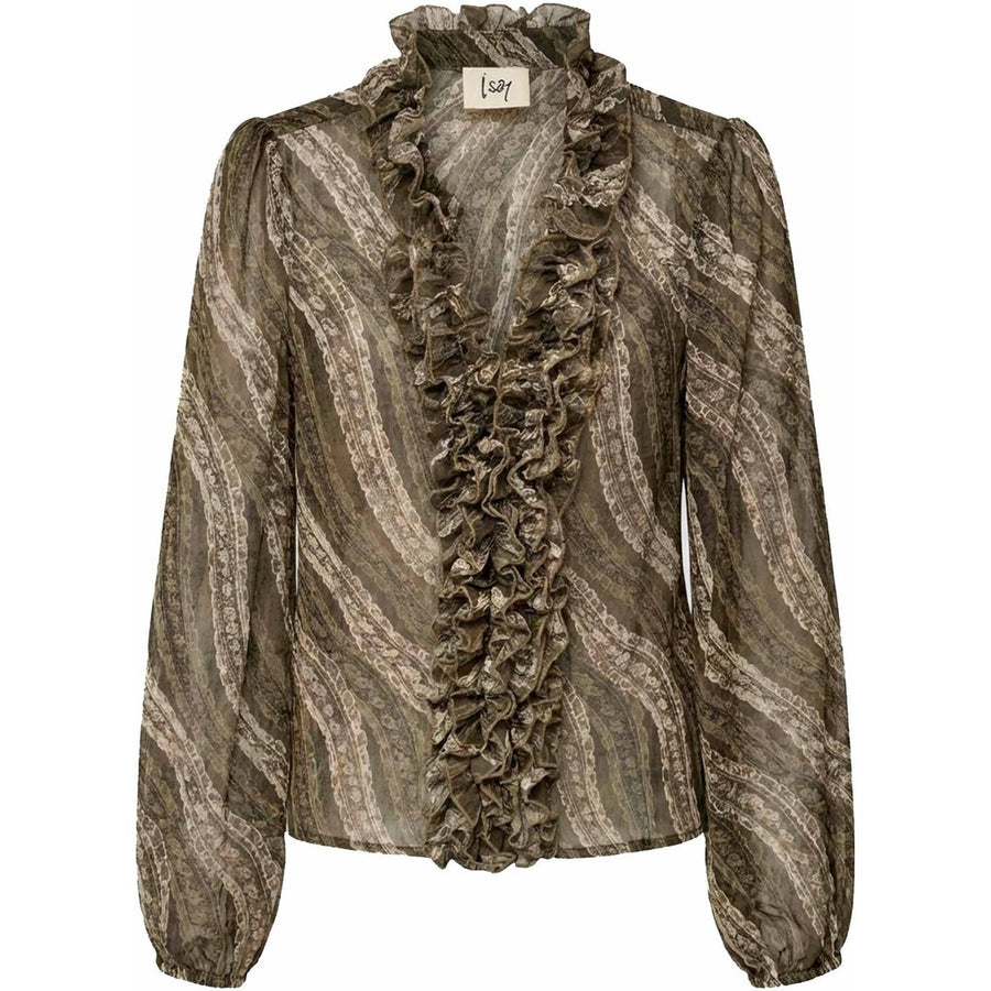 Isay - Vibse Ruffle Blouse - Khaki Magic