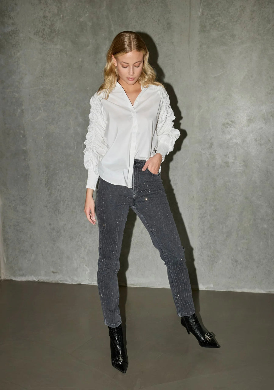 Isay - Genau Deco Jeans - N68 Greu w/stone