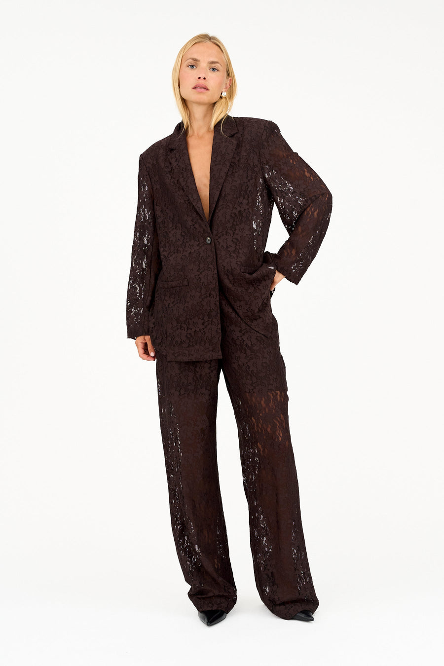 Ivy - Lara Lace Blazer - Expresso Brun