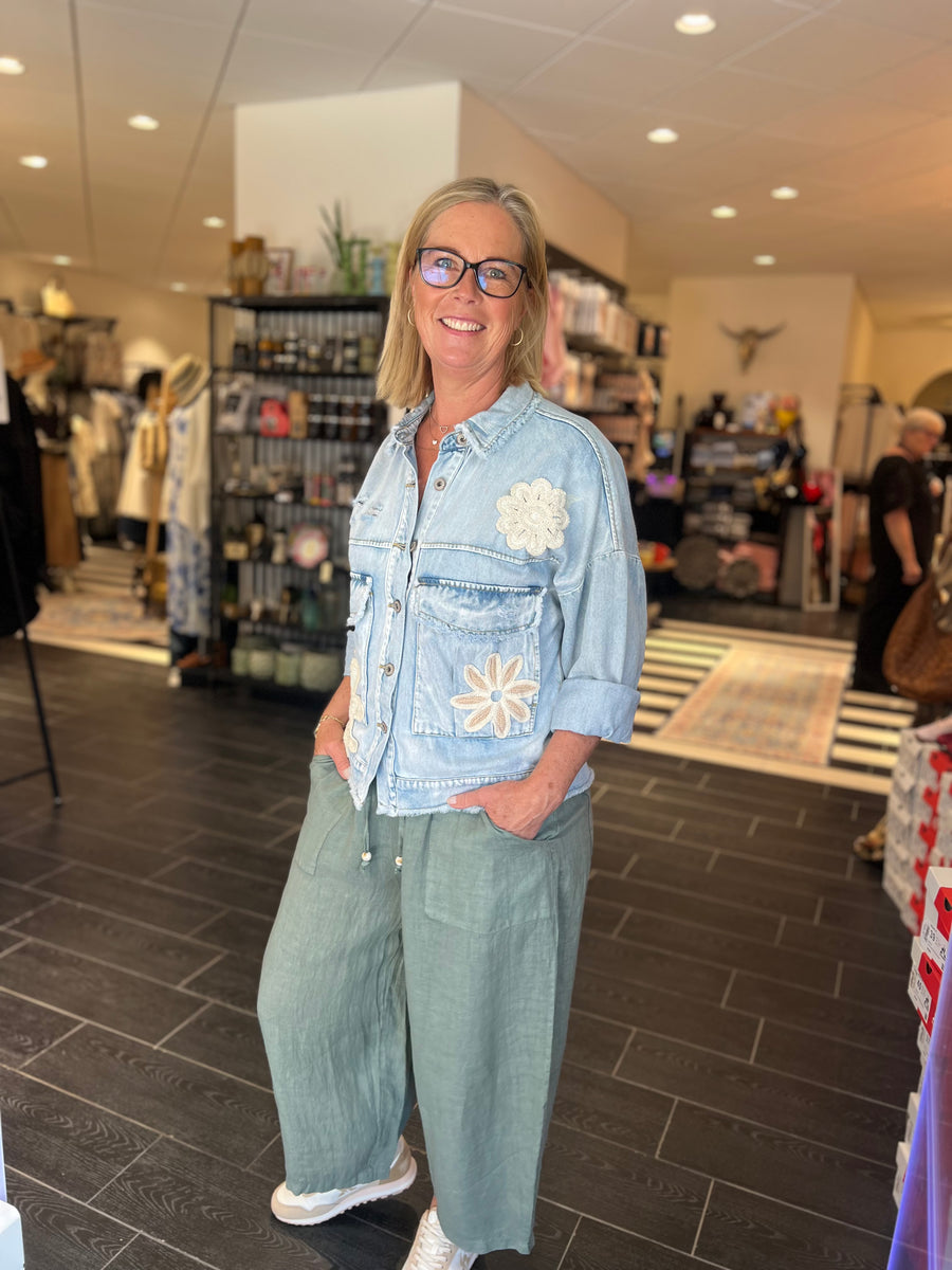 Boho - B1366 hør m. blonde - Army