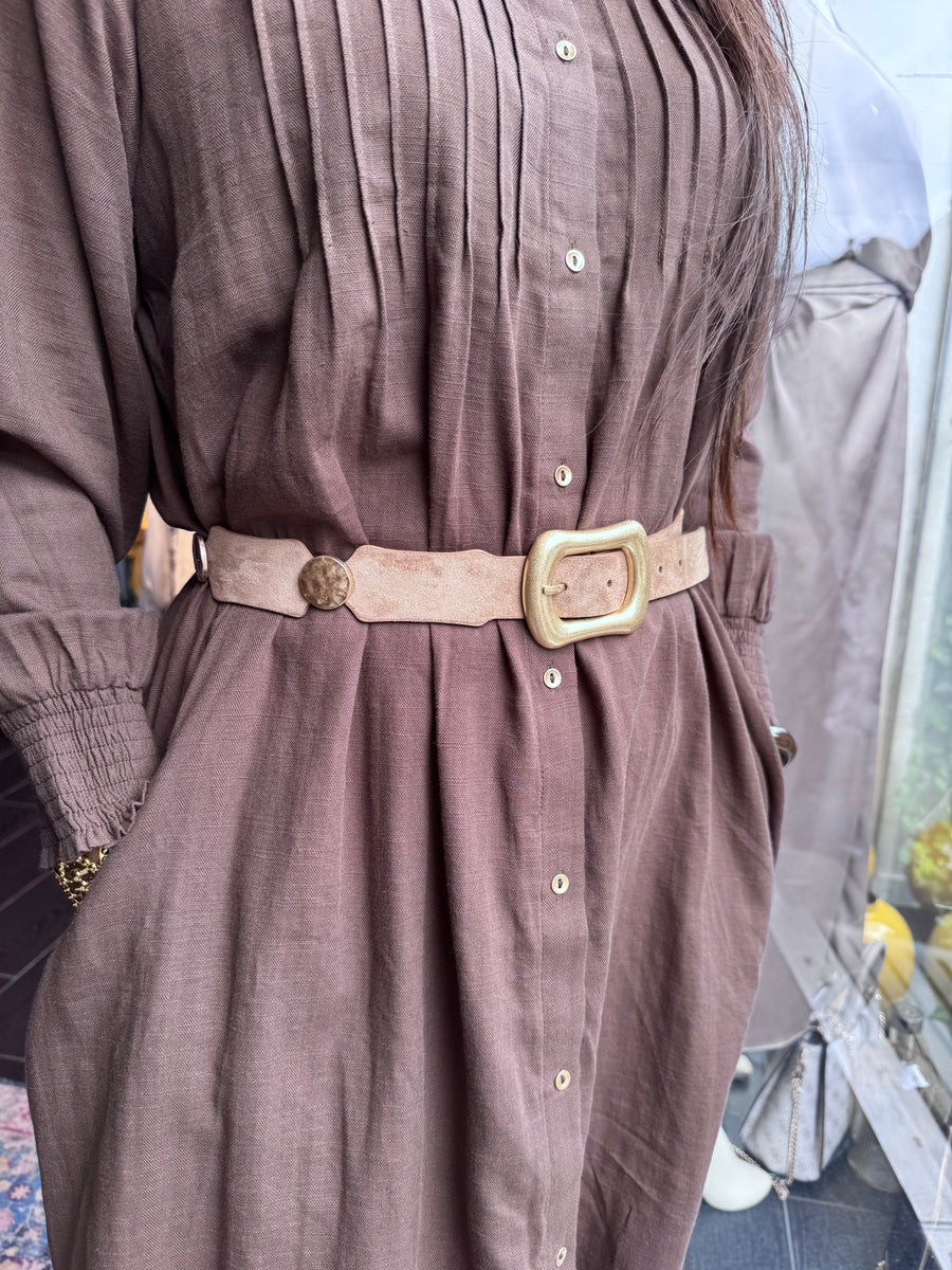Qnuz - Belt w. gold - Taupe
