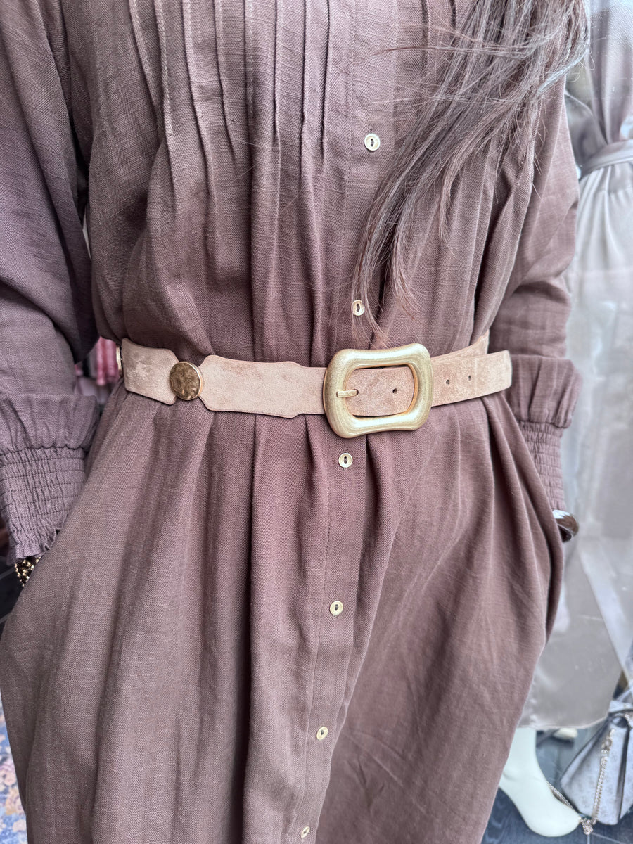 Qnuz - Belt w. gold - Taupe