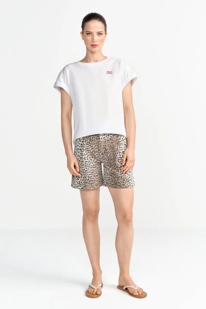 Rich and Royal - Leopard print denim shorts