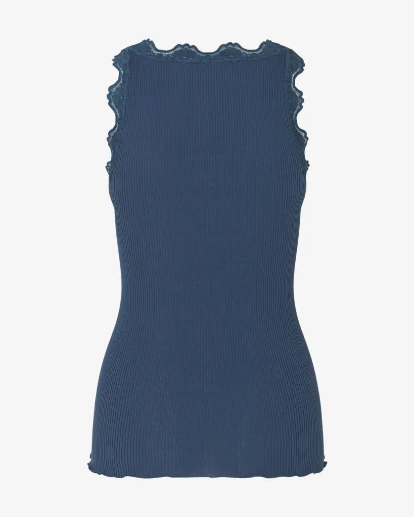 Babette silk u-neck top - denim blue