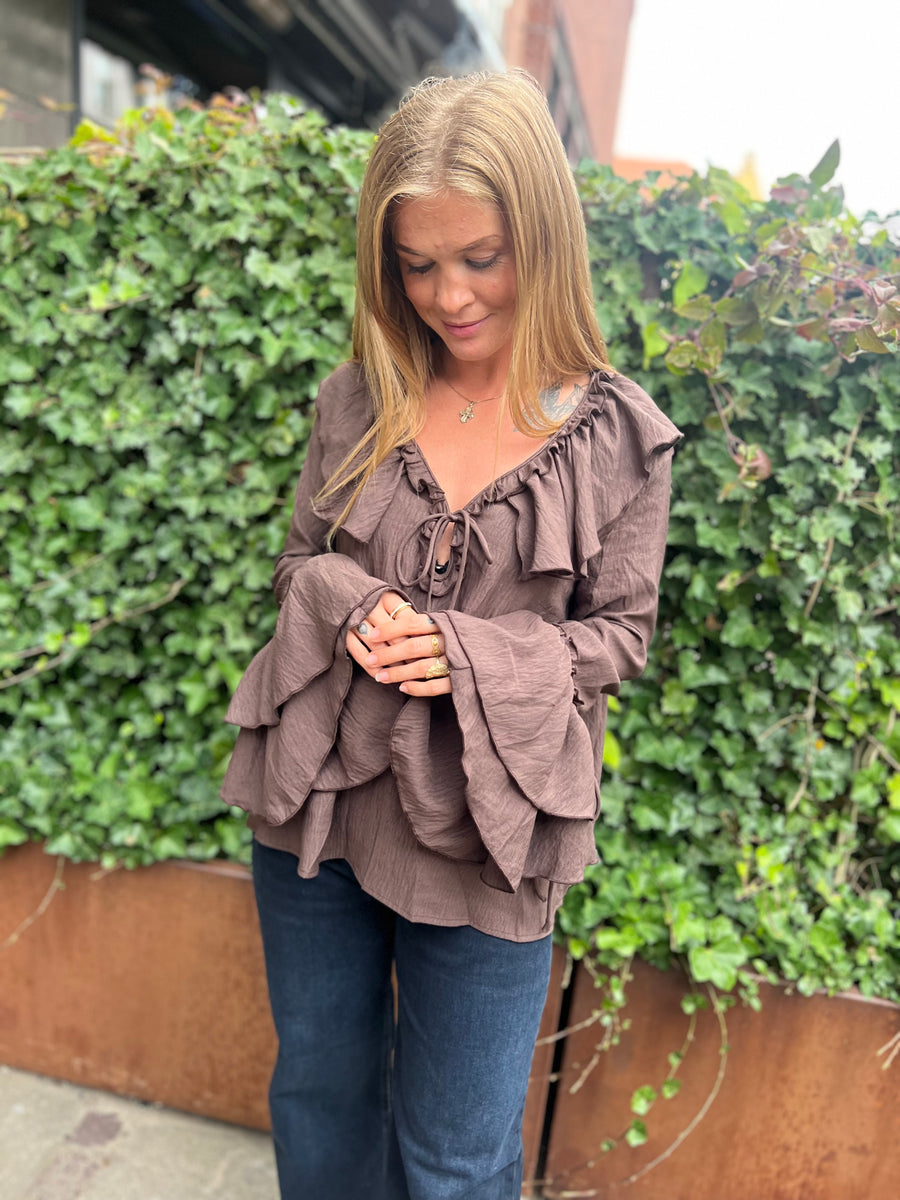 Boho - Bluse med flæser - Brown