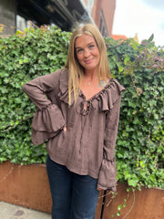 Boho - Bluse med flæser - Brown