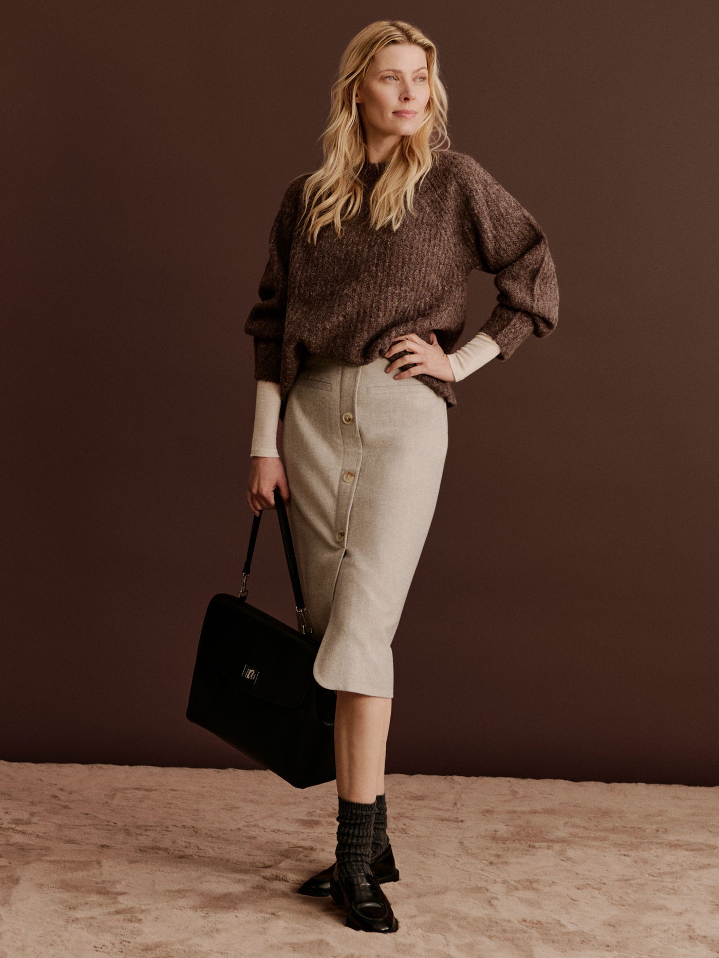 Rosemunde- Tulip wool knit pullover - Brown grey