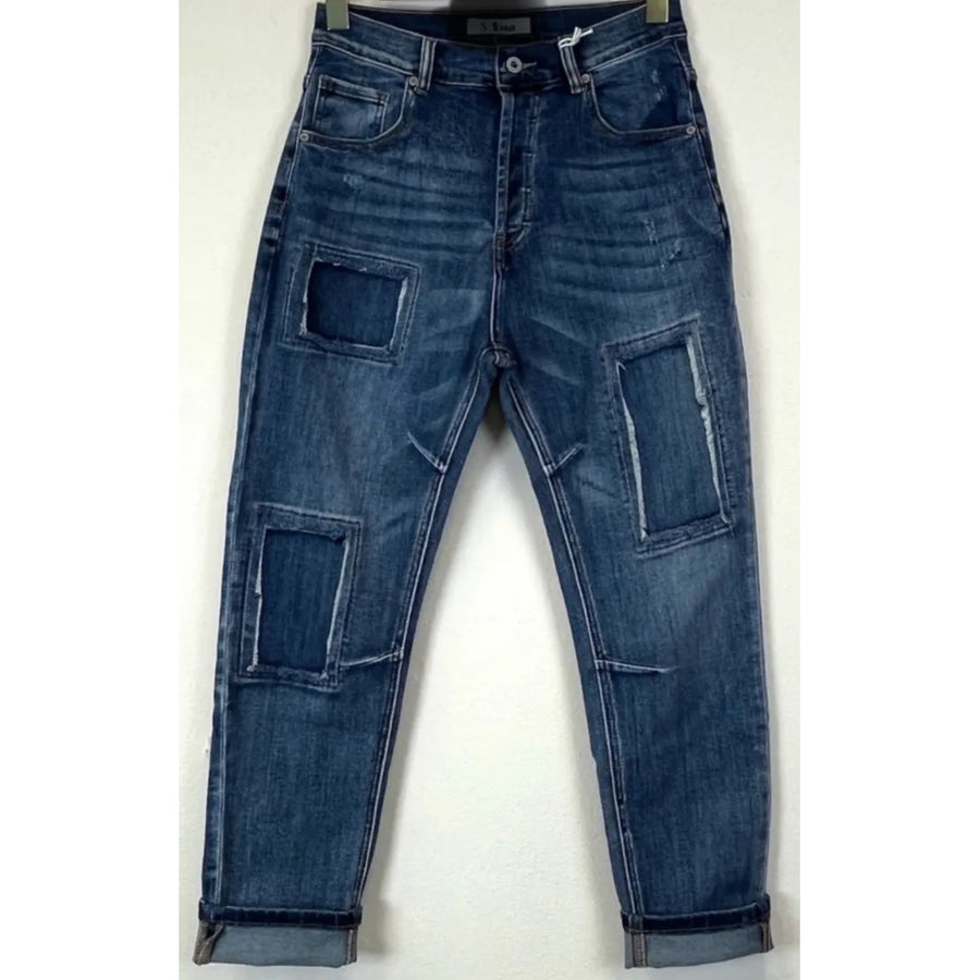 Qnuz - Jeans w. paths - denim blue
