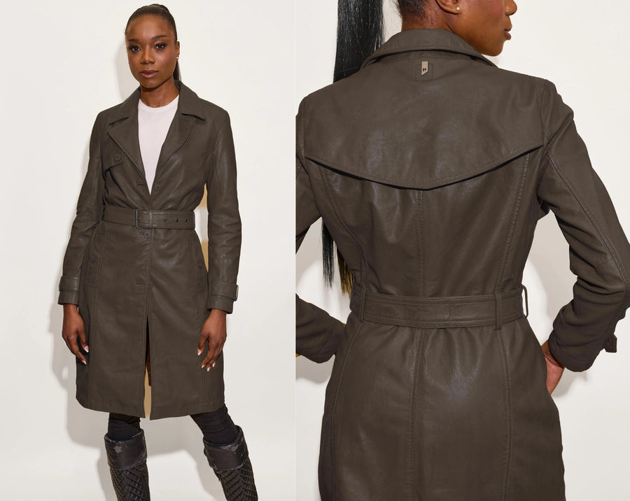 Mauritius - Leah læder trenchcoat - Dark brown