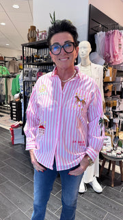 Qnuz - Striped Shirt med broderi - Rosa
