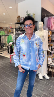 Qnuz - Striped Shirt med broderi - Blå