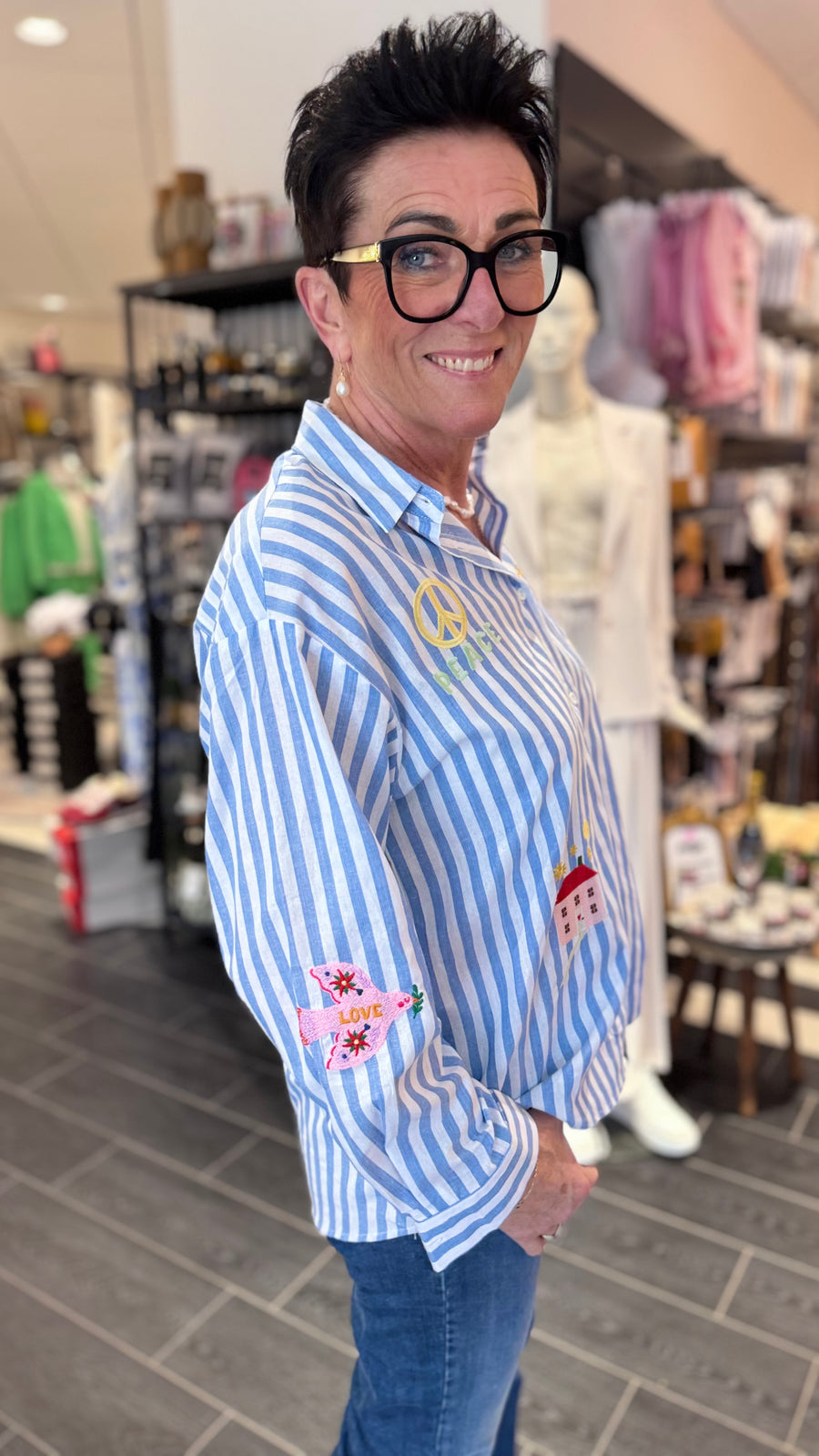 Qnuz - Striped Shirt med broderi - Blå