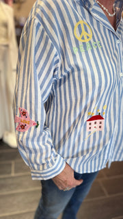 Qnuz - Striped Shirt med broderi - Blå