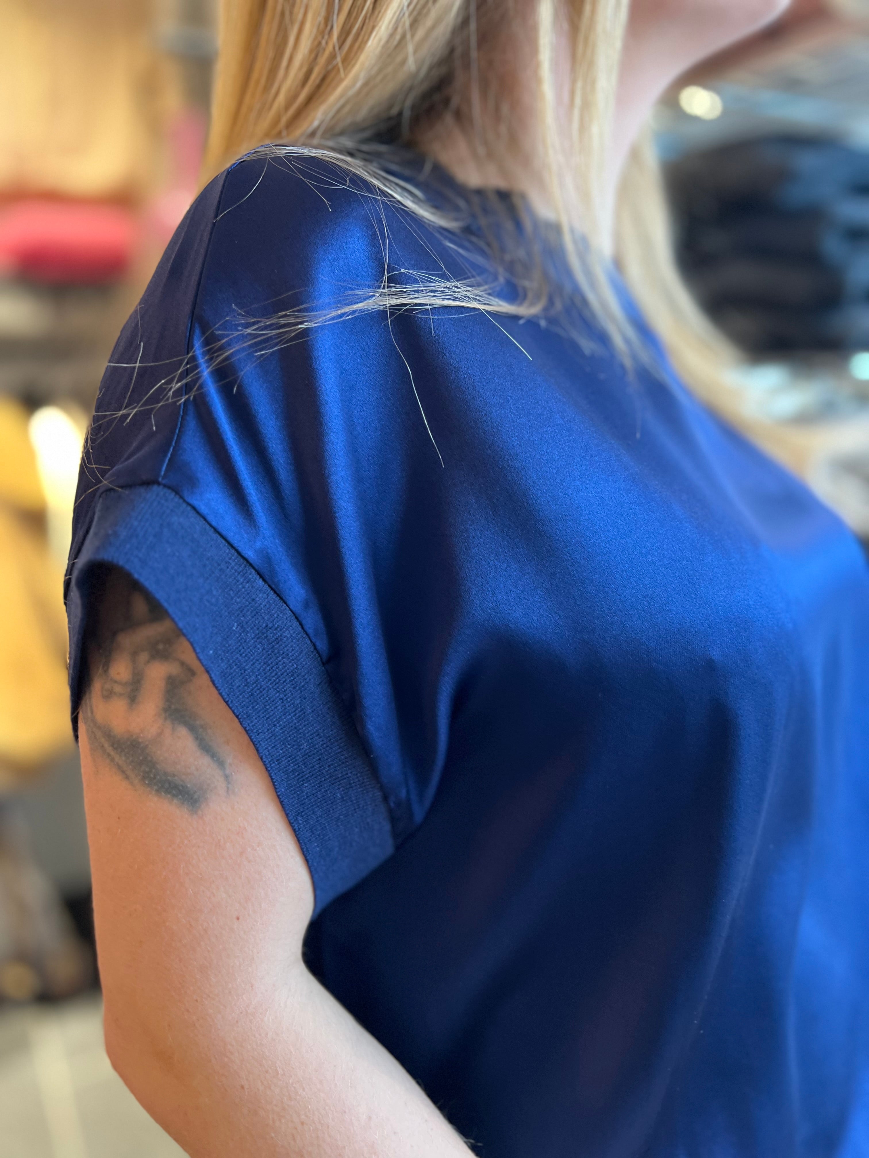 Charlotte Sparre - Solid satin trim top - Navy