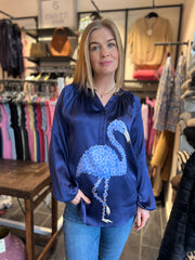 CHarlotte Sparre - Drema flamingo shirt - Navy