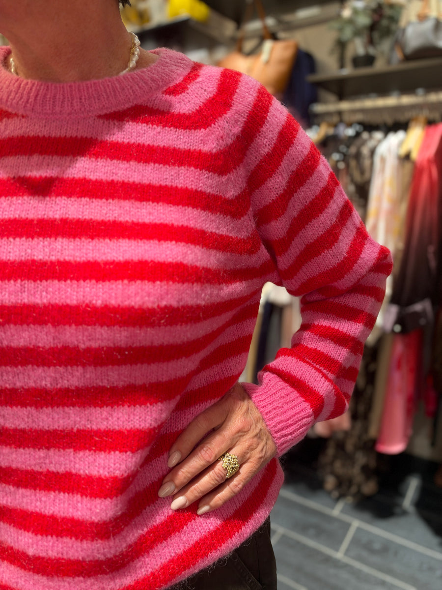 Lulu´s Love - Mohair strik - Strib Rød/Pink